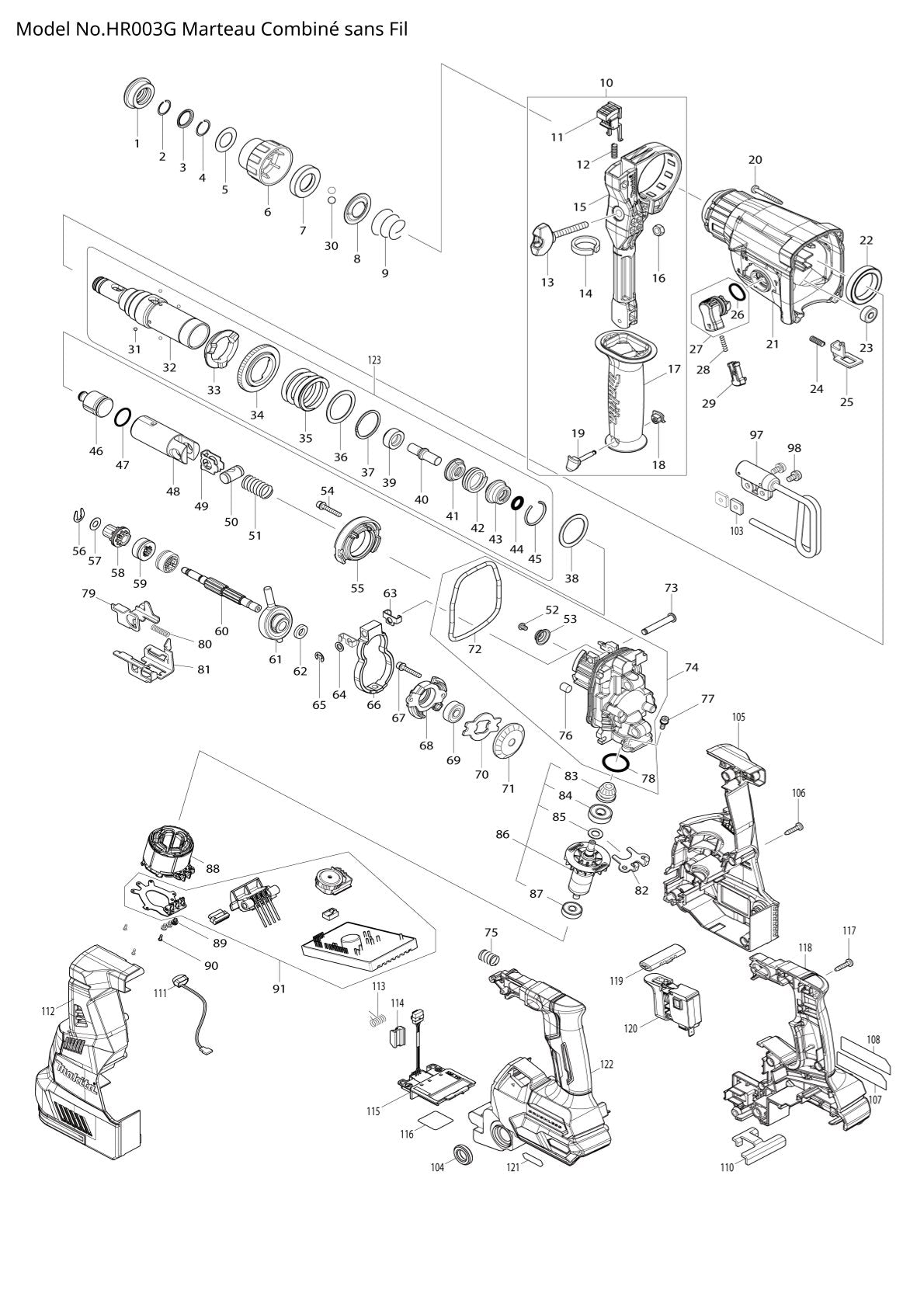 Pièces détachées perforateur burineur sans fil Makita HR003G