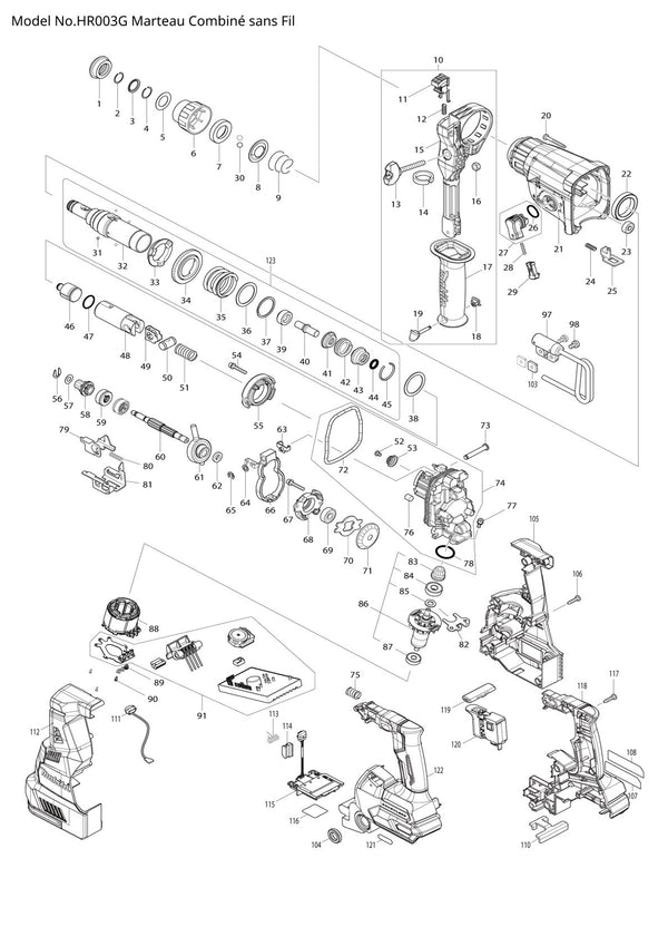 Pièces détachées perforateur burineur sans fil Makita HR003G