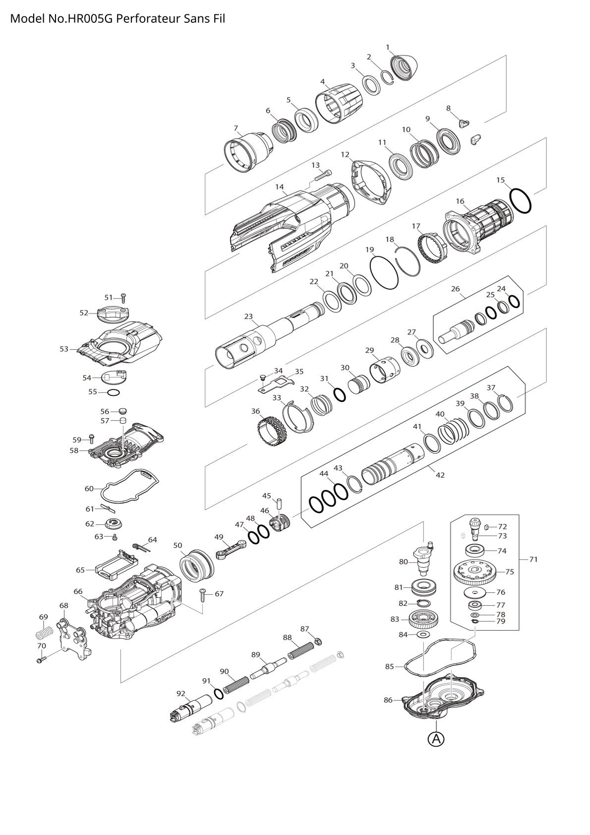 Pièces détachées perforateur burineur sans fil Makita HR005G