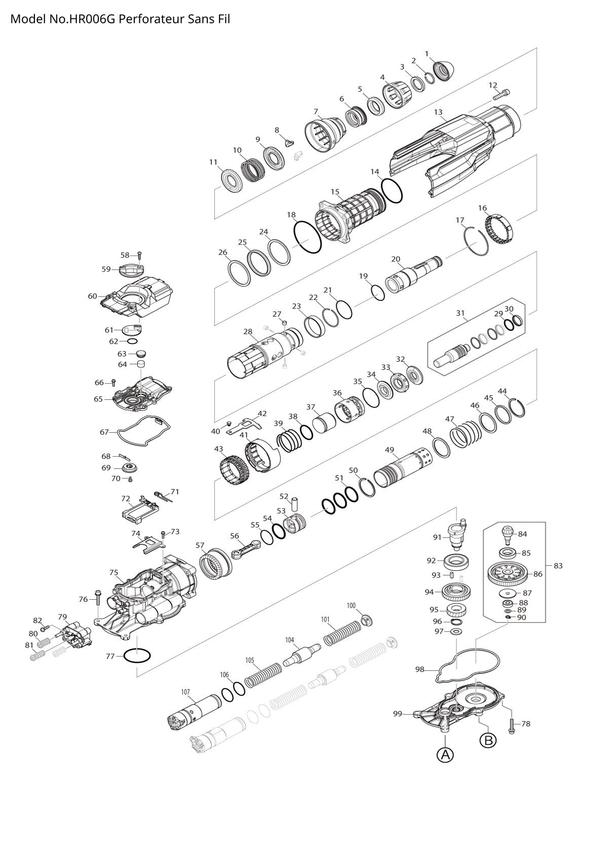 Pièces détachées perforateur burineur sans fil Makita HR006G