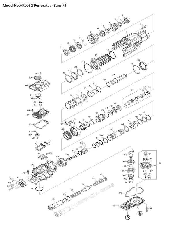 Pièces détachées perforateur burineur sans fil Makita HR006G