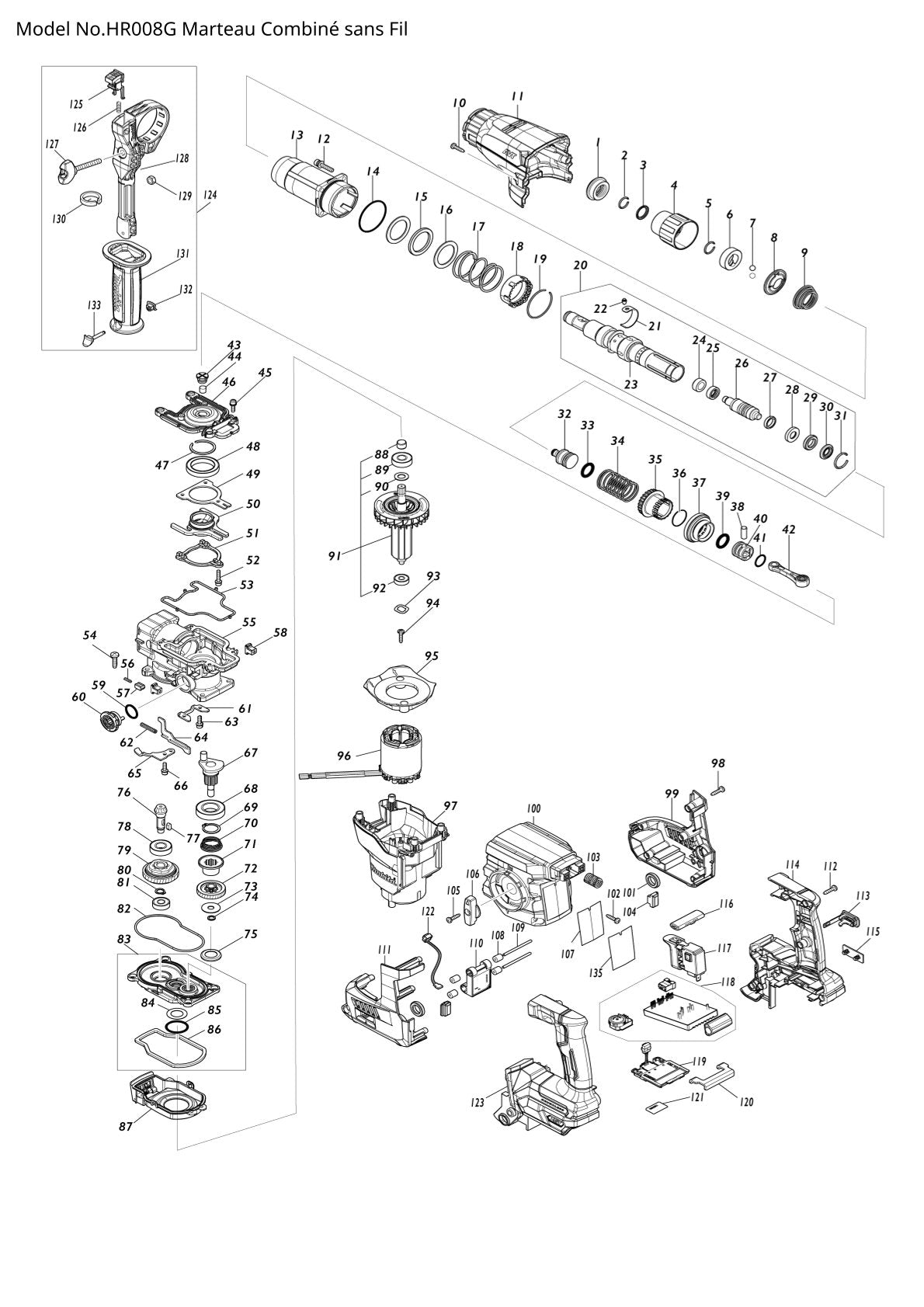 Pièces détachées perforateur burineur sans fil Makita HR008G