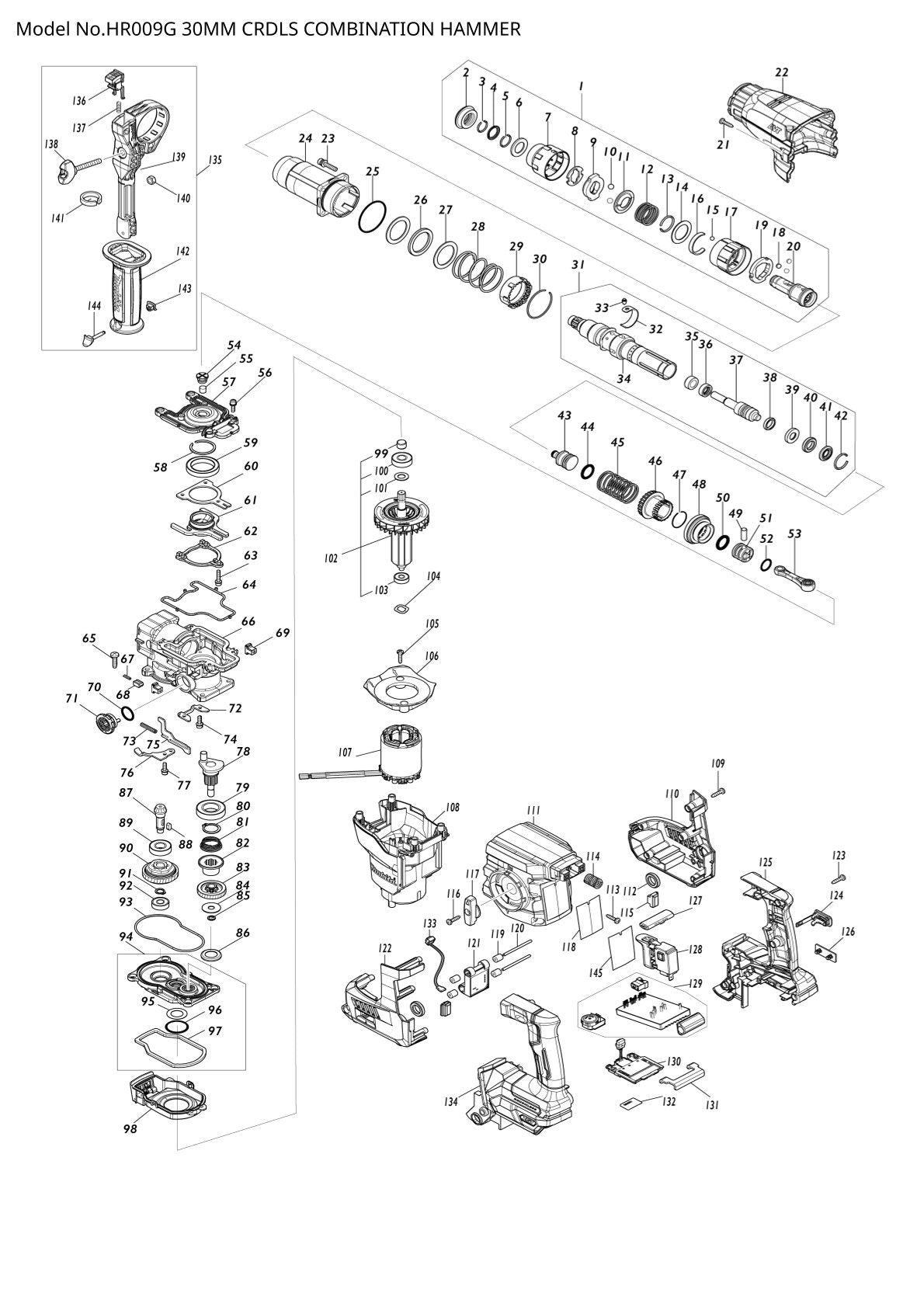 Pièces détachées perforateur burineur sans fil Makita HR009G