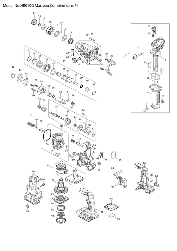 Pièces détachées perforateur burineur sans fil Makita HR010G