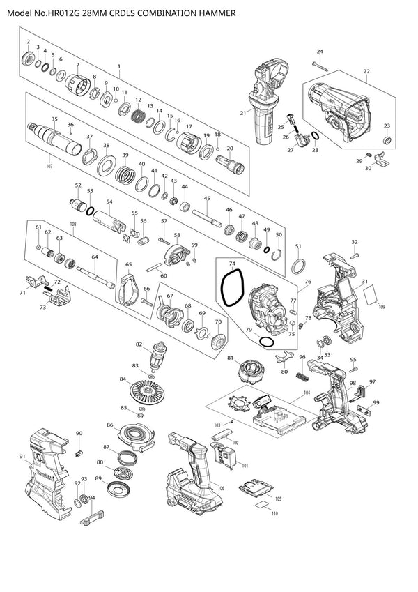 Pièces détachées perforateur burineur sans fil Makita HR012G