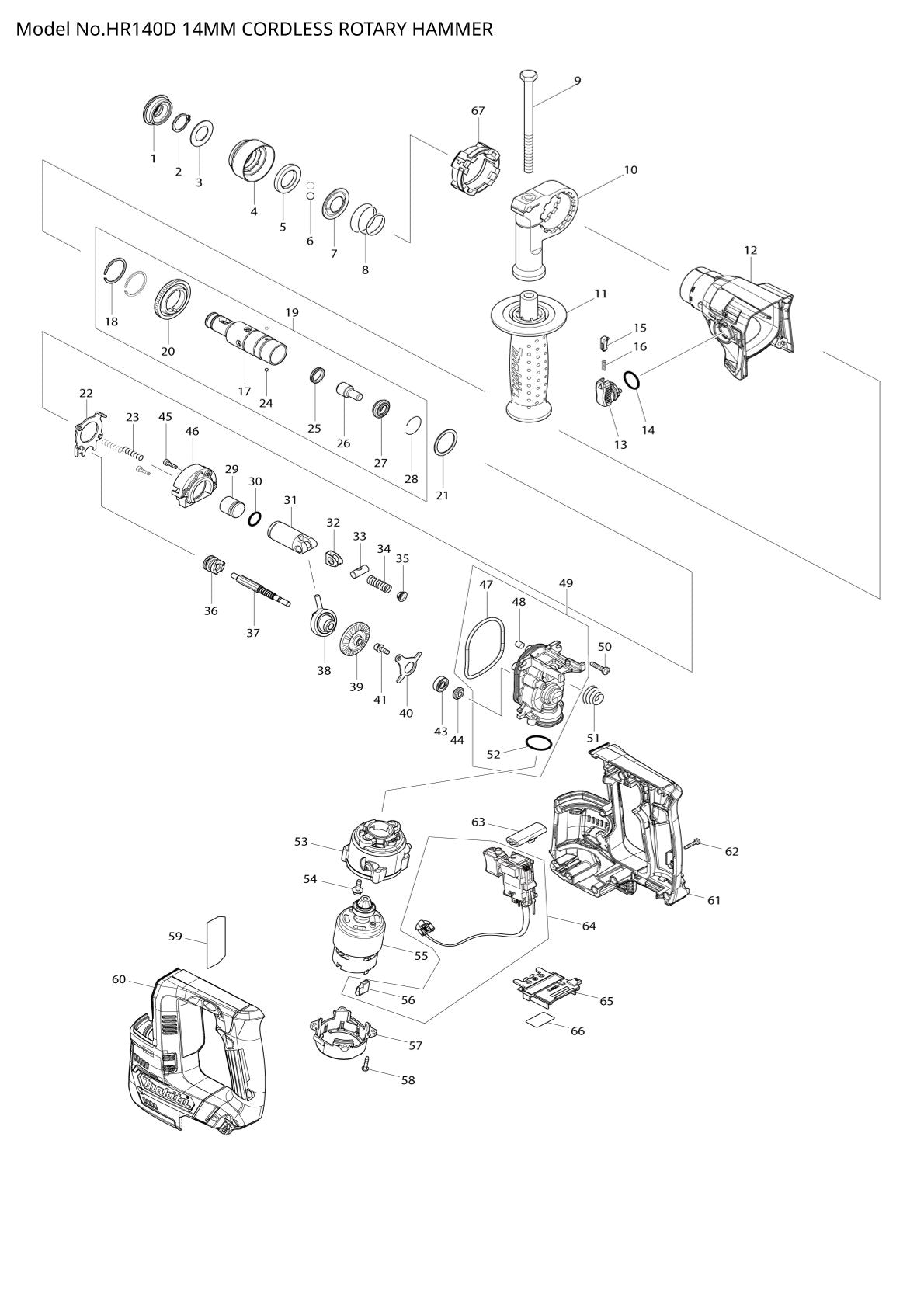 Pièces détachées perforateur burineur sans fil Makita HR140D
