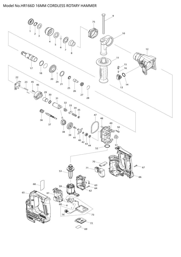 Pièces détachées perforateur burineur sans fil Makita HR166D
