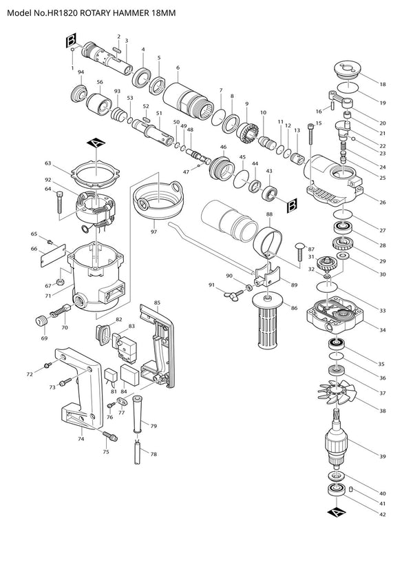 Pièces détachées perforateur burineur Makita HR1820