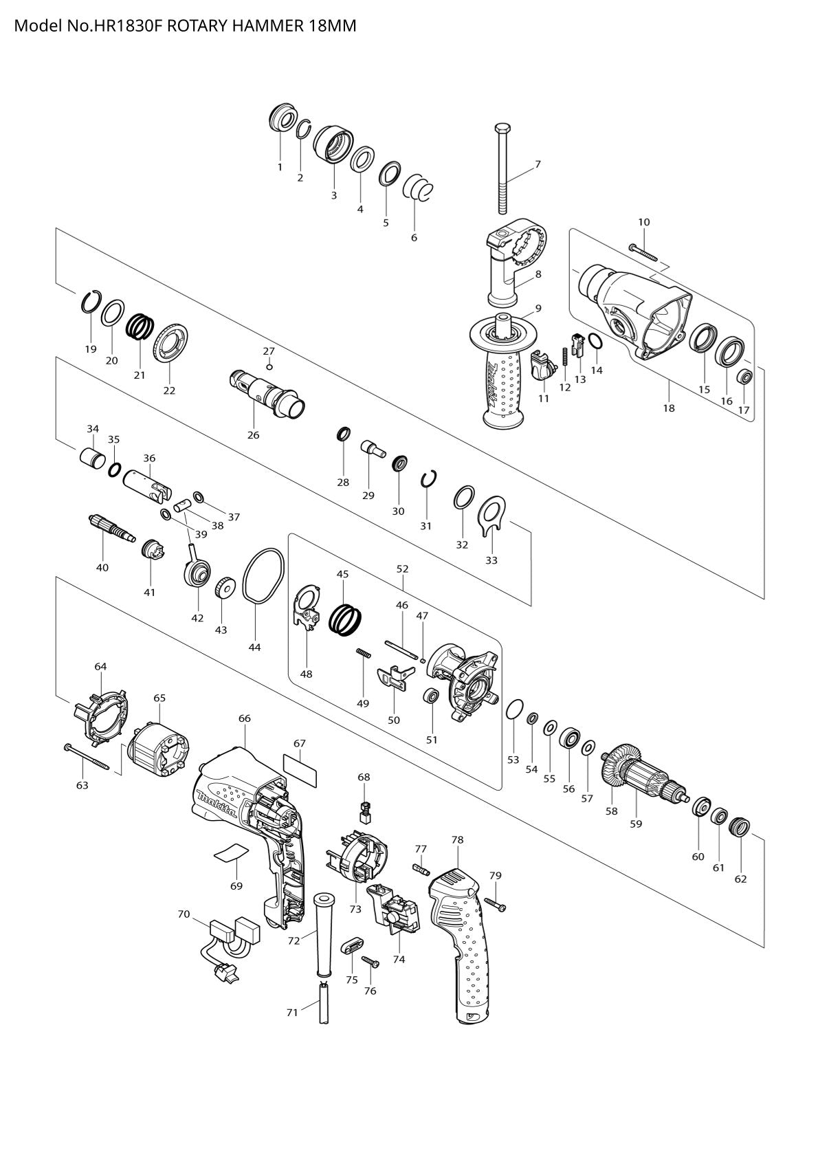 Pièces détachées perforateur burineur Makita HR1830F