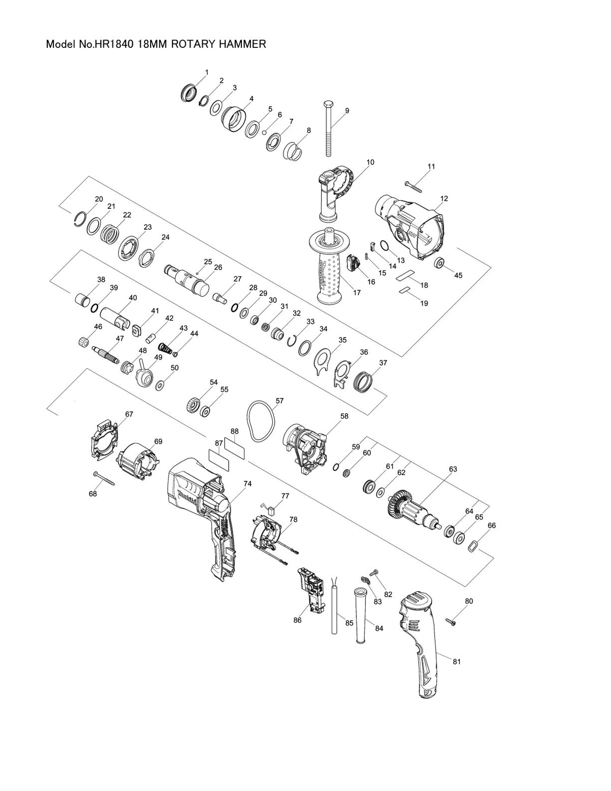 Pièces détachées perforateur burineur Makita HR1840