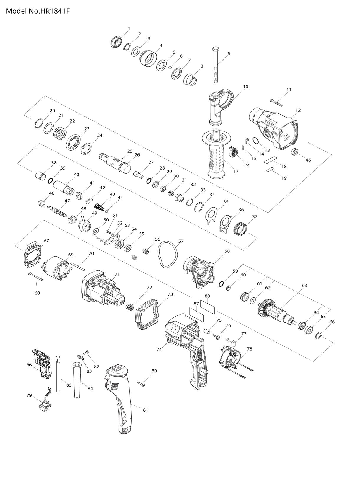 Pièces détachées perforateur burineur Makita HR1841F