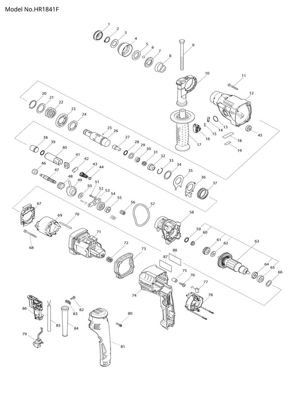 Pièces détachées perforateur burineur Makita HR1841F