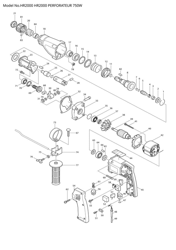 Pièces détachées perforateur burineur Makita HR2000