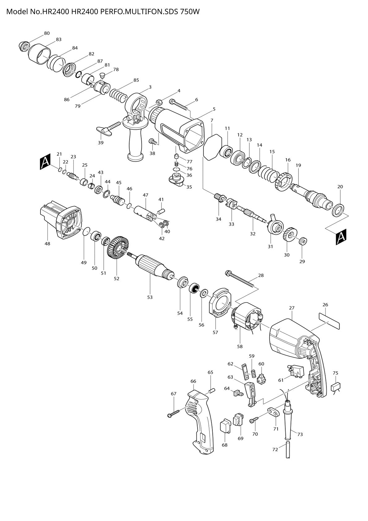 Pièces détachées perforateur burineur Makita HR2400