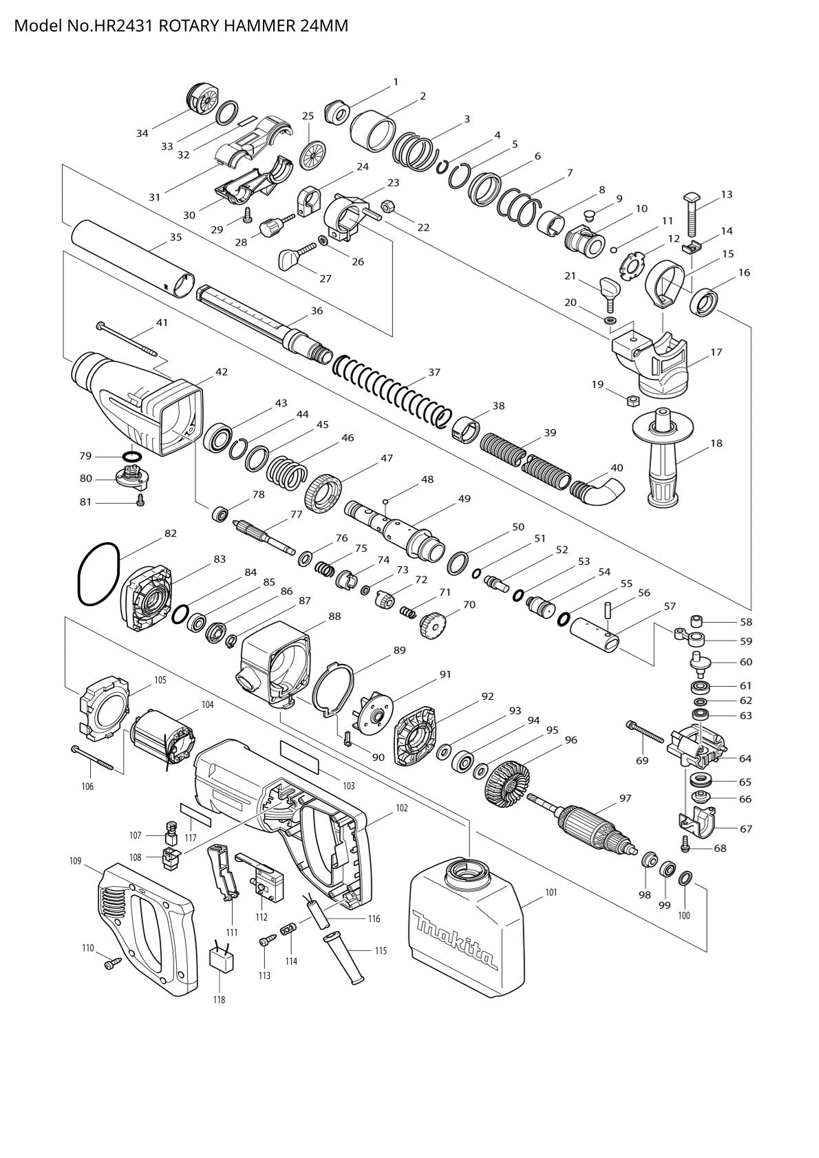 Pièces détachées perforateur burineur Makita HR2431