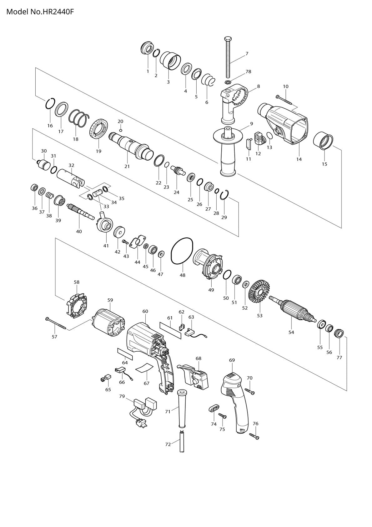 Pièces détachées perforateur burineur Makita HR2440F