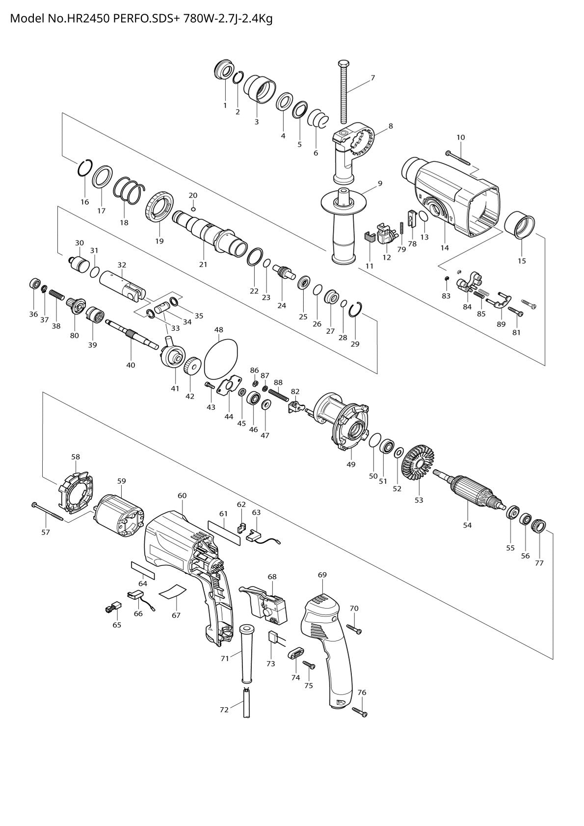 Pièces détachées perforateur burineur Makita HR2450