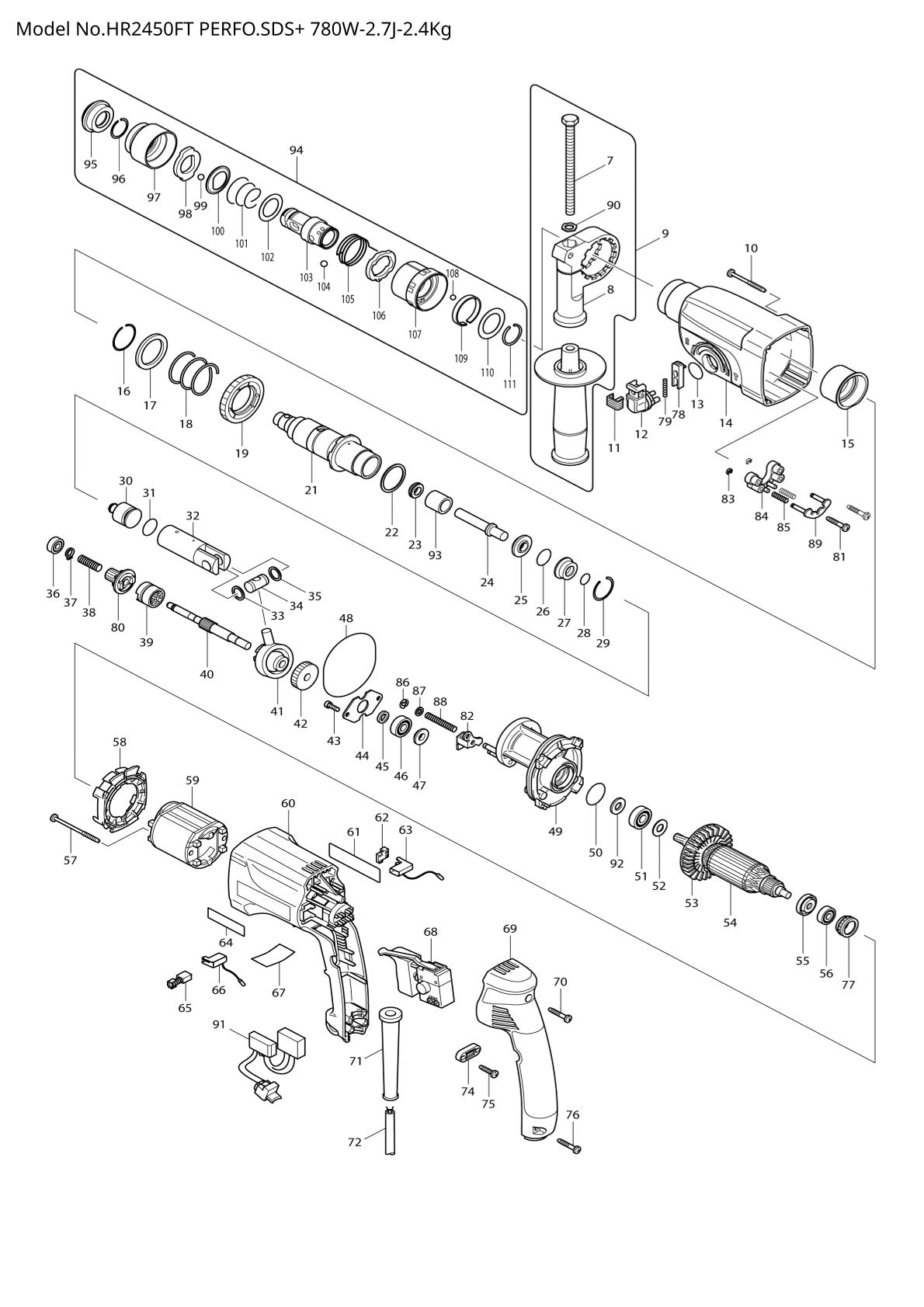 Pièces détachées perforateur burineur Makita HR2450FT