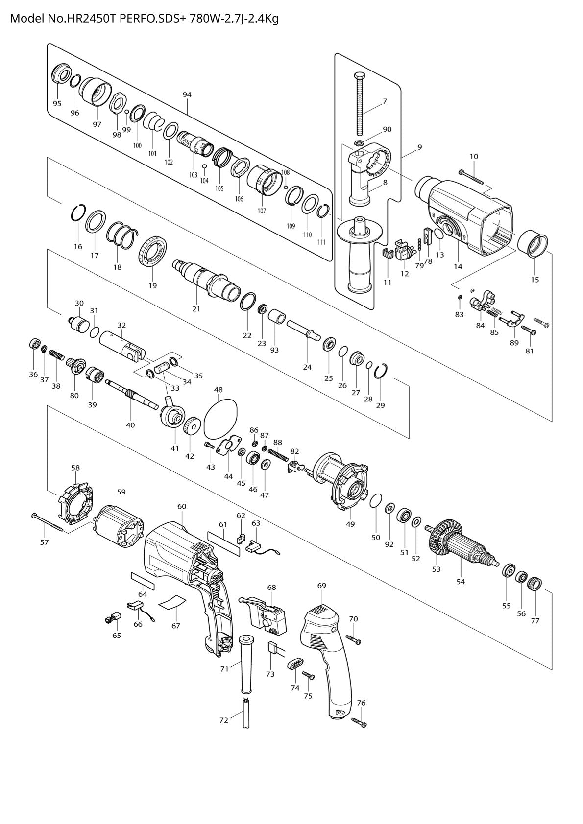 Pièces détachées perforateur burineur Makita HR2450T