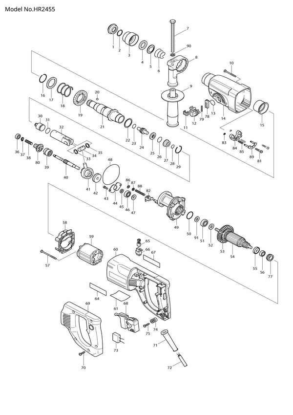 Pièces détachées perforateur burineur Makita HR2455