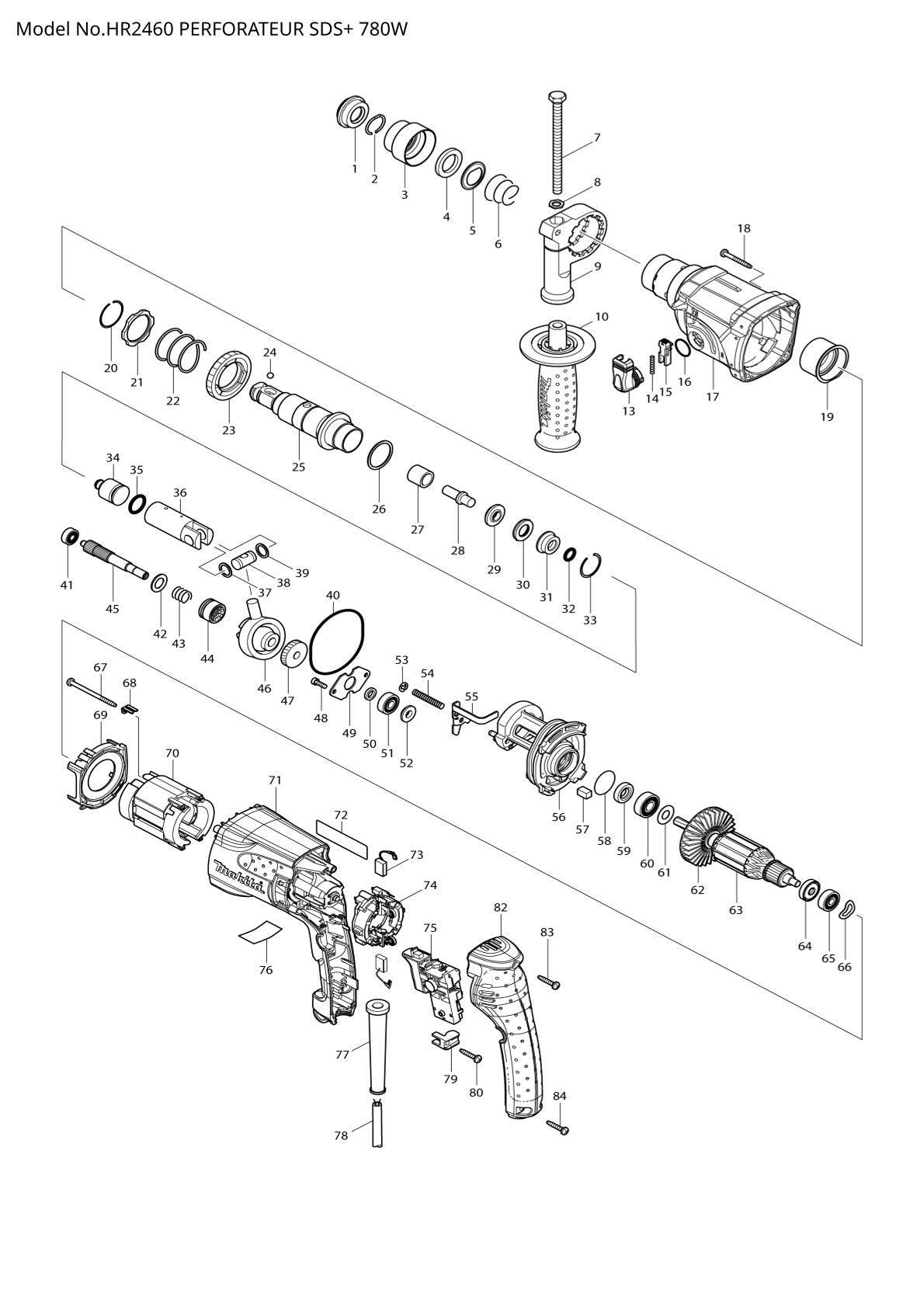 Pièces détachées perforateur burineur Makita HR2460