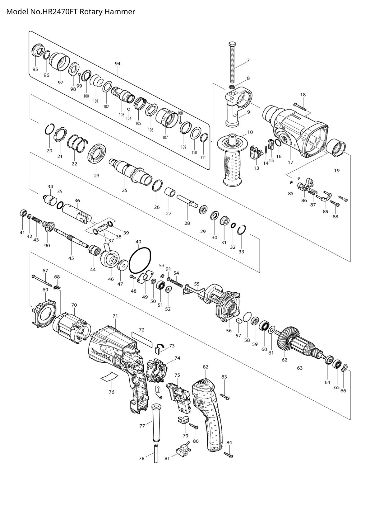 Pièces détachées perforateur burineur Makita HR2470FT