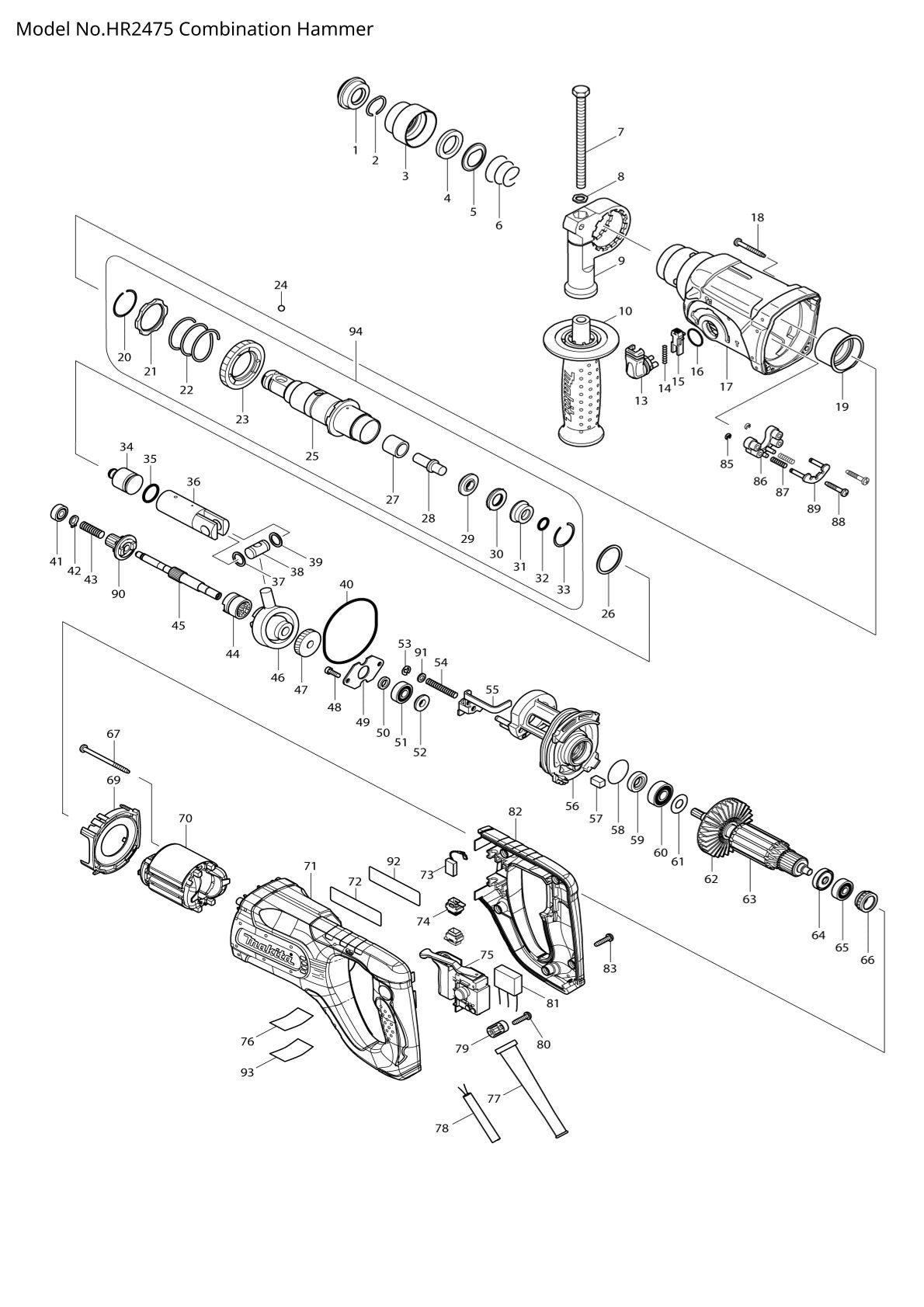 Pièces détachées perforateur burineur Makita HR2475