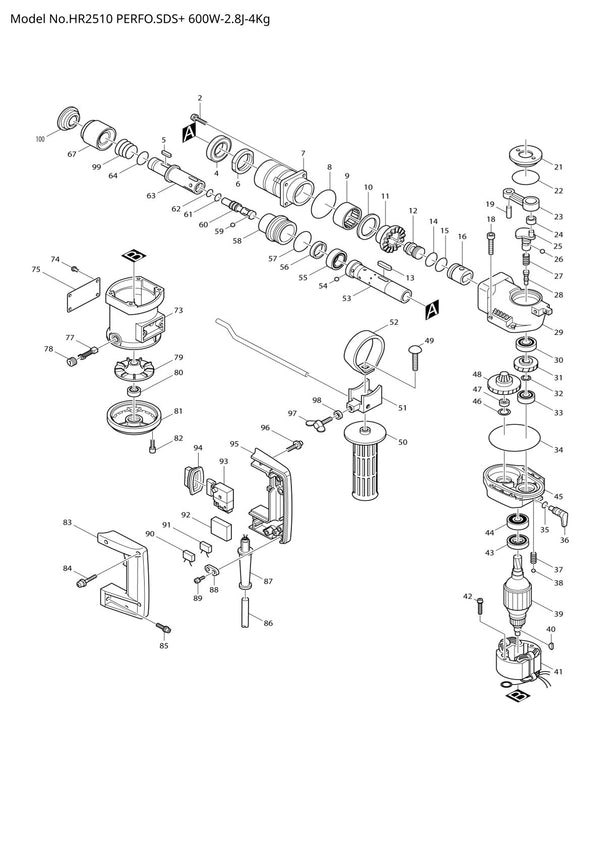 Pièces détachées perforateur burineur Makita HR2510