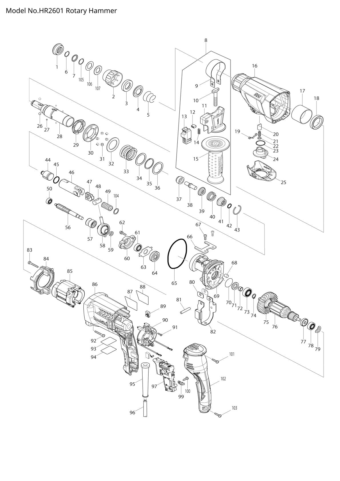 Pièces détachées perforateur burineur Makita HR2601