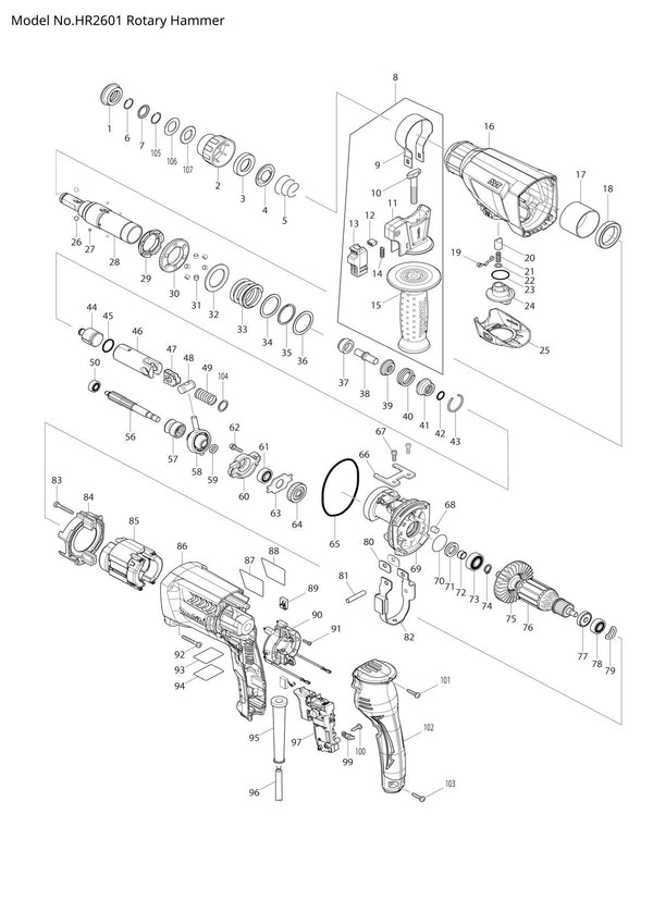 Pièces détachées perforateur burineur Makita HR2601