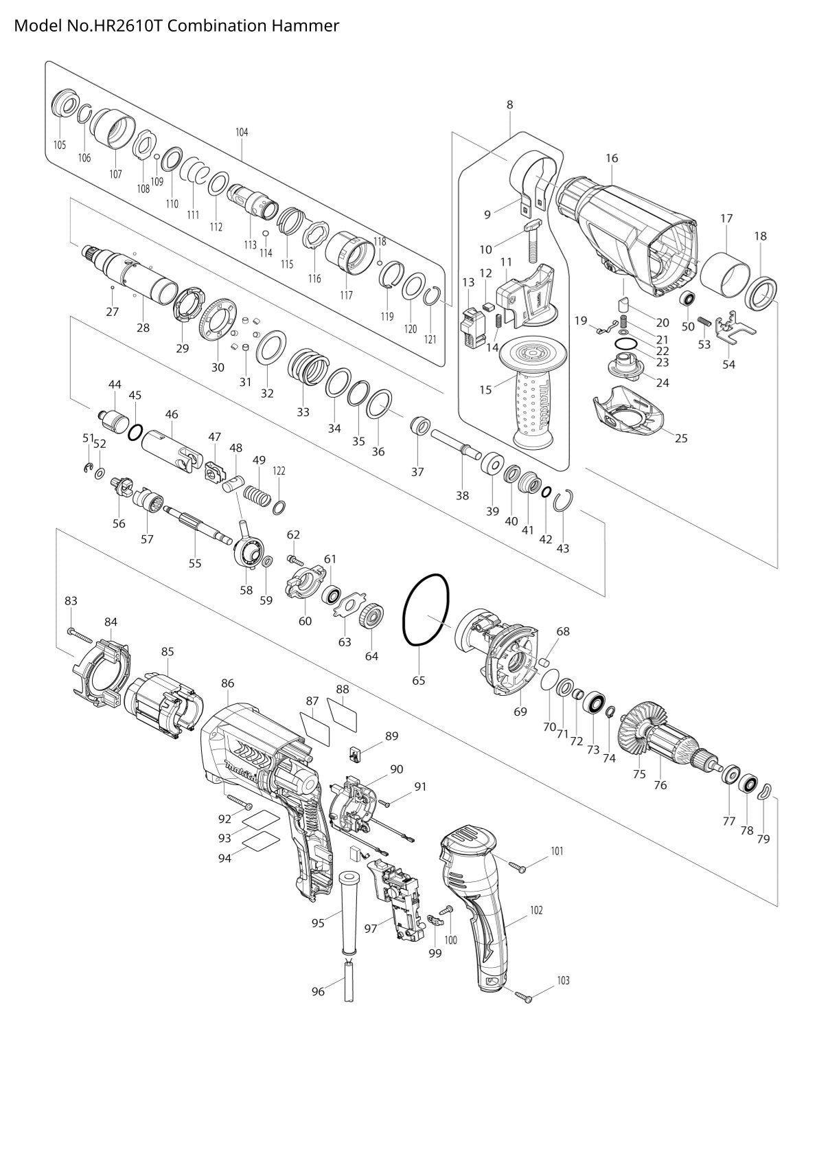 Pièces détachées perforateur burineur Makita HR2610T