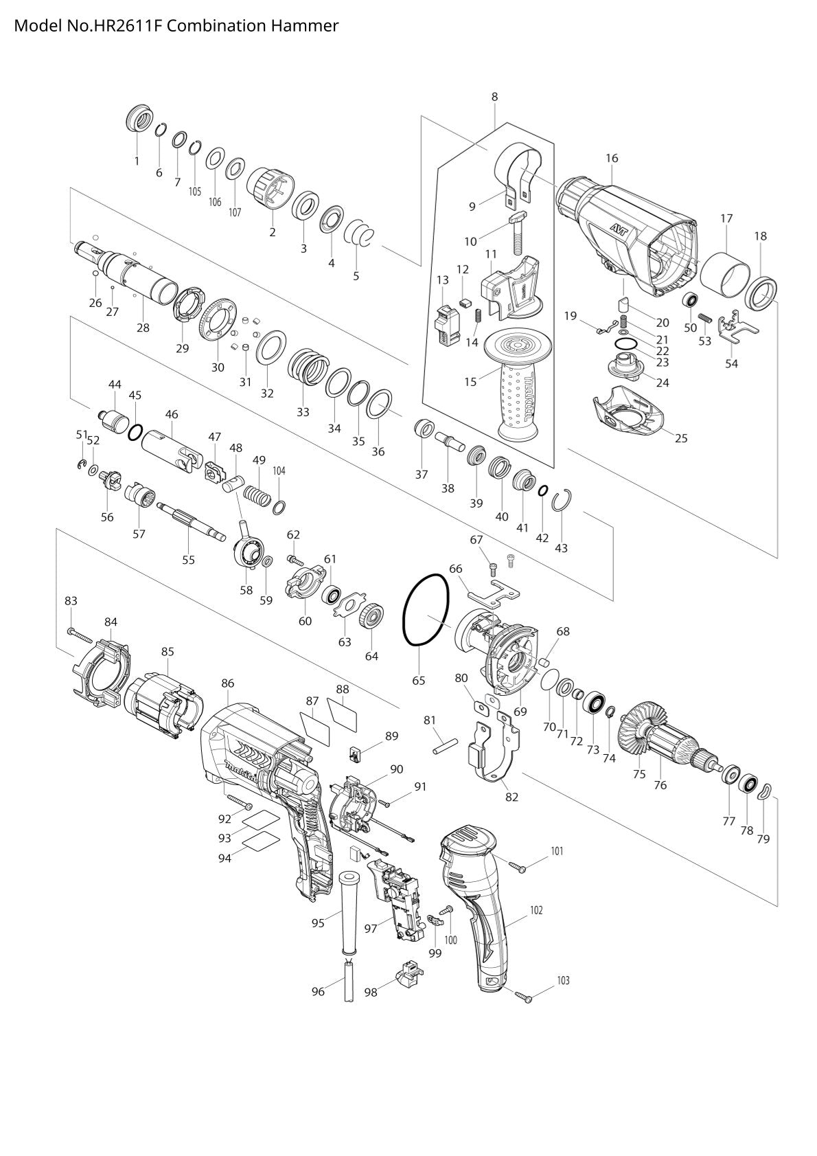 Pièces détachées perforateur burineur Makita HR2611F