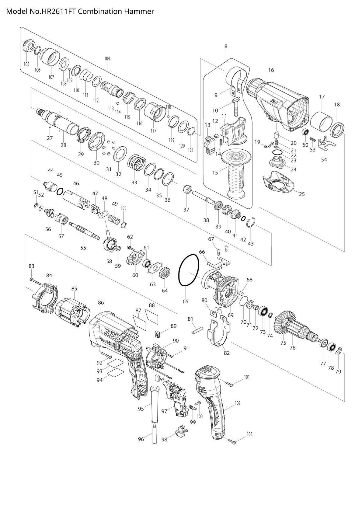Pièces détachées perforateur burineur Makita HR2611FT