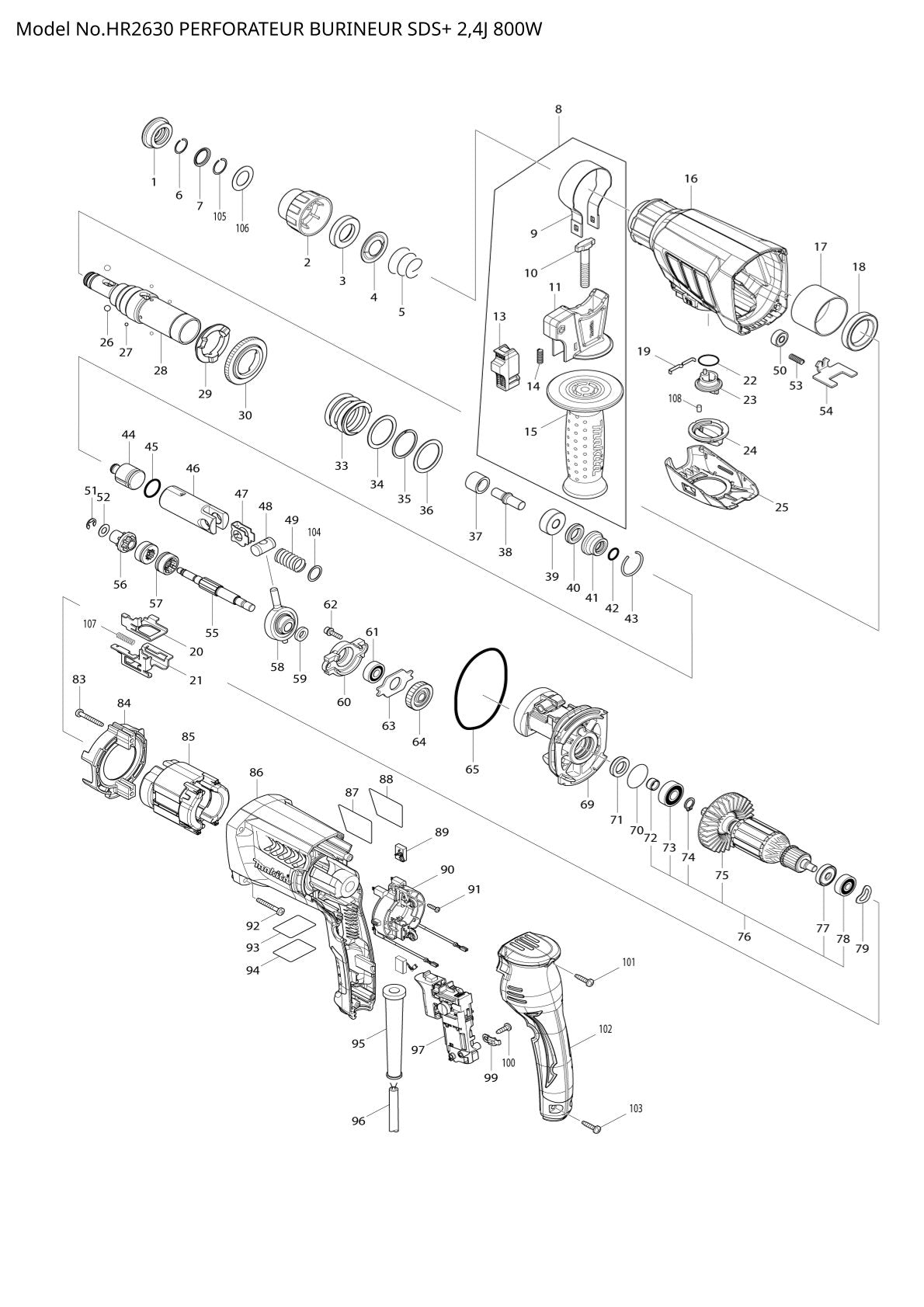 Pièces détachées perforateur burineur Makita HR2630