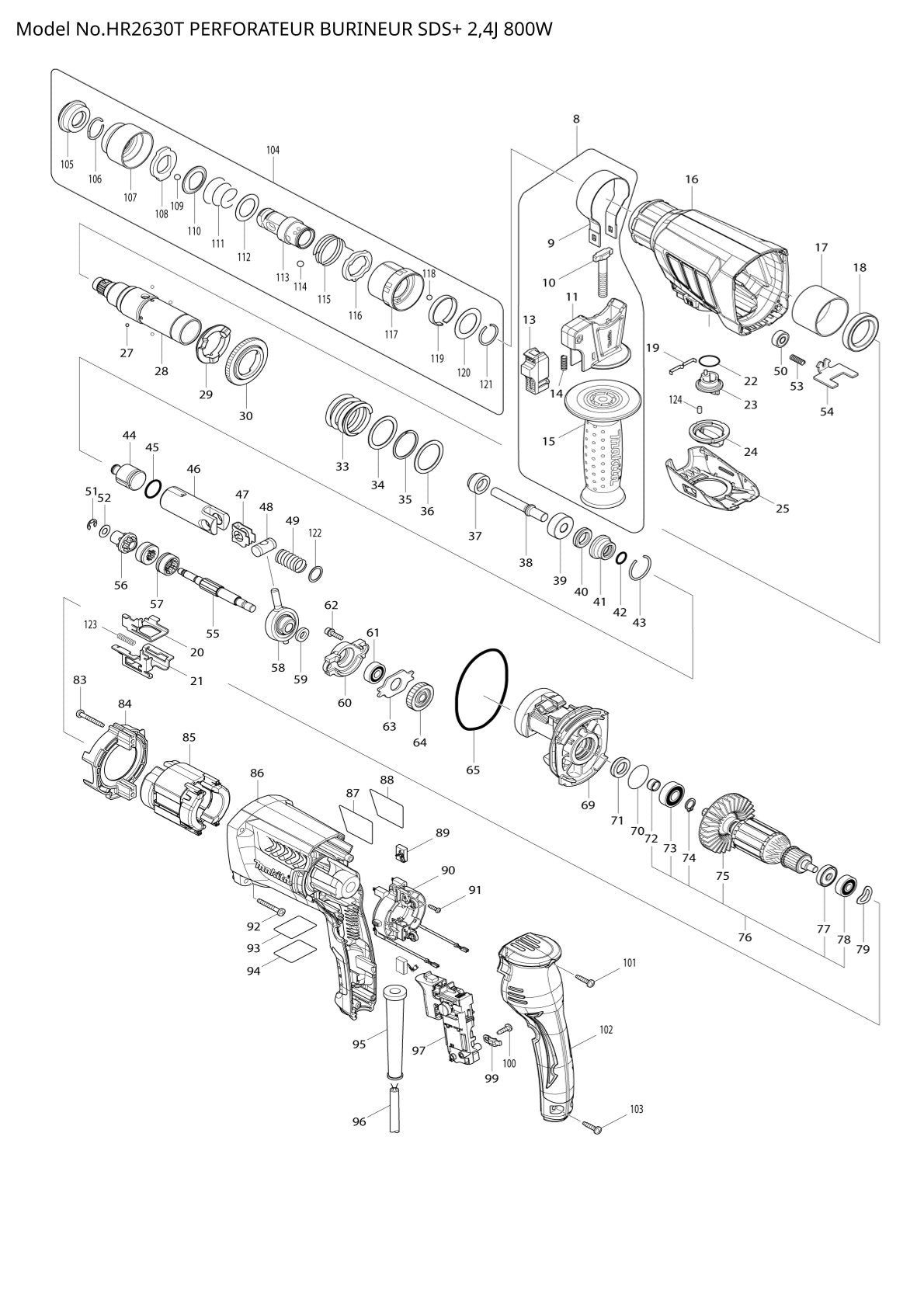 Pièces détachées perforateur burineur Makita HR2630T
