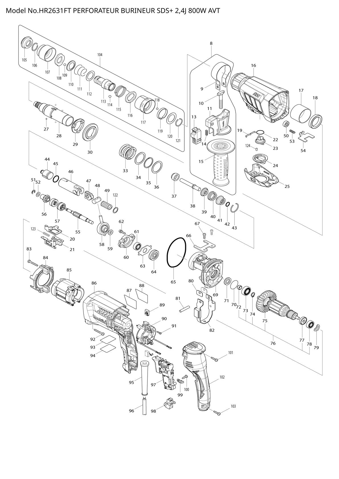 Pièces détachées perforateur burineur Makita HR2631FT