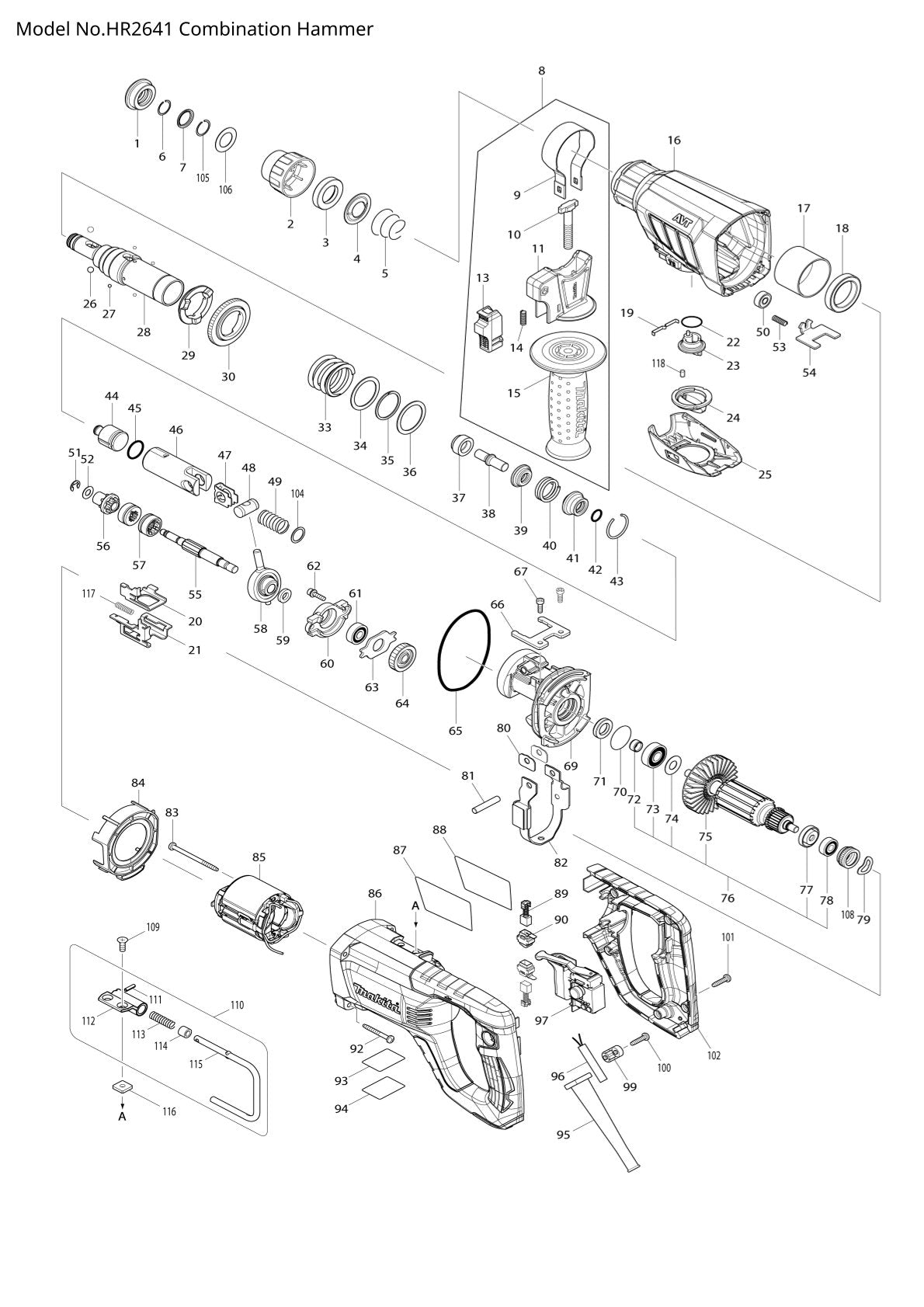 Pièces détachées perforateur burineur Makita HR2641