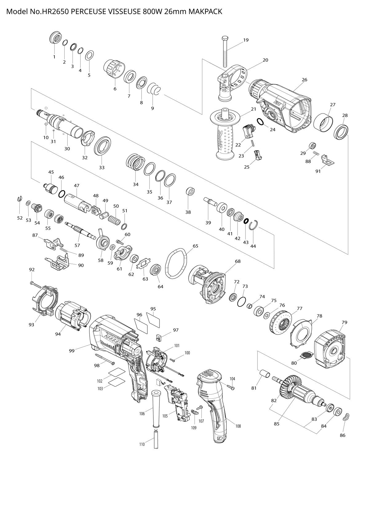 Pièces détachées perforateur burineur Makita HR2650