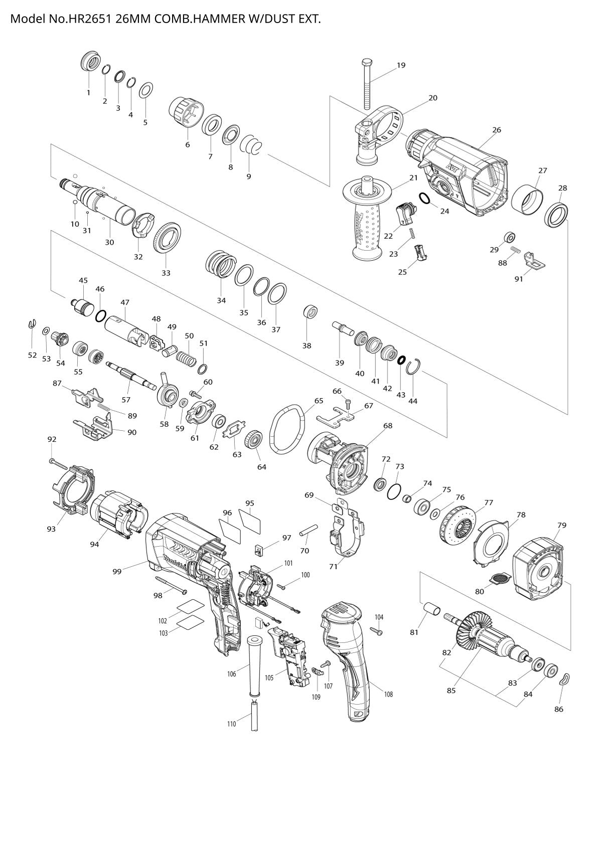 Pièces détachées perforateur burineur Makita HR2651