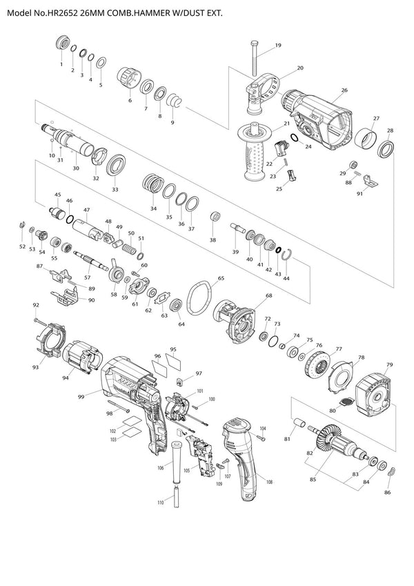 Pièces détachées perforateur burineur Makita HR2652