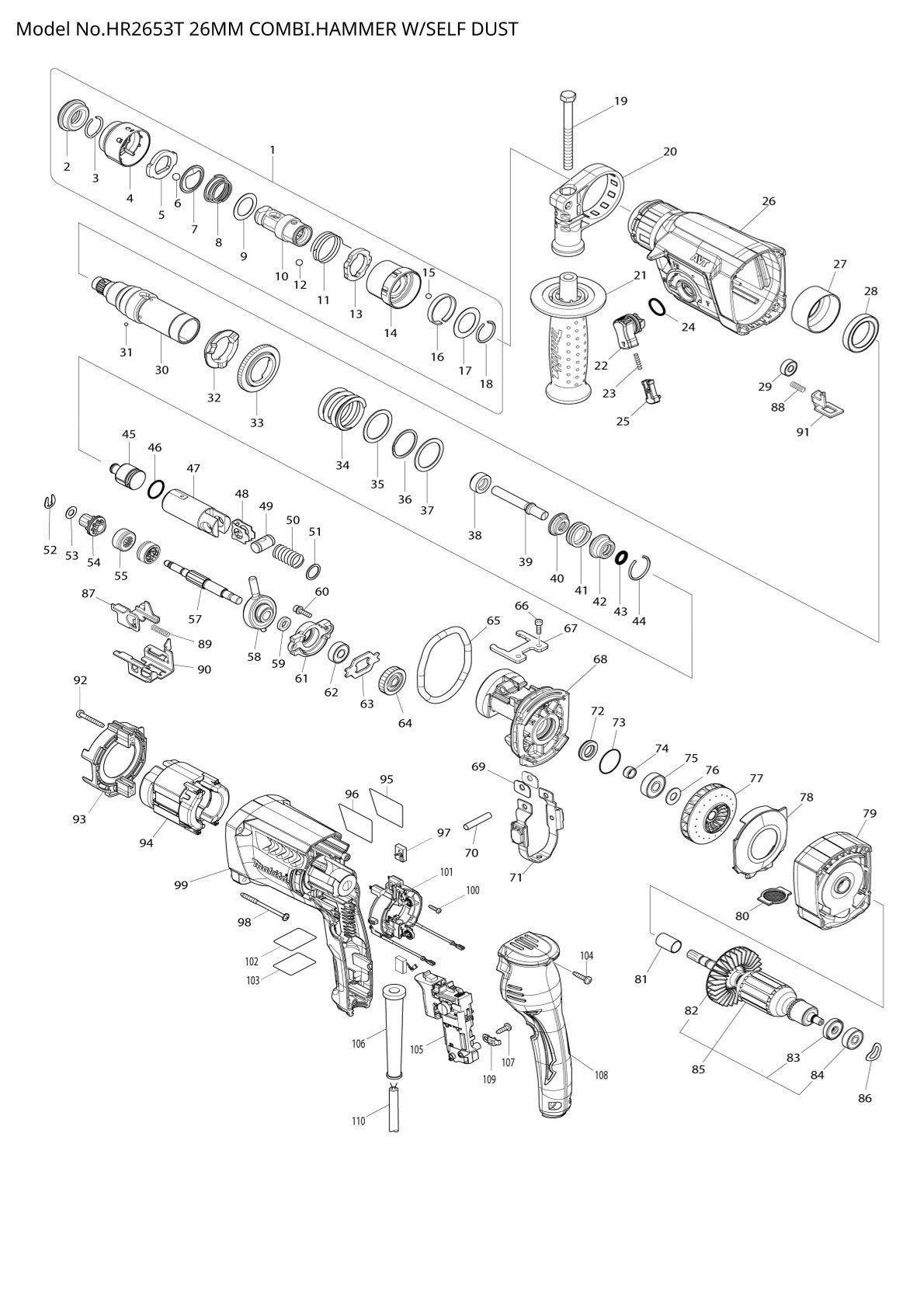 Pièces détachées perforateur burineur Makita HR2653T