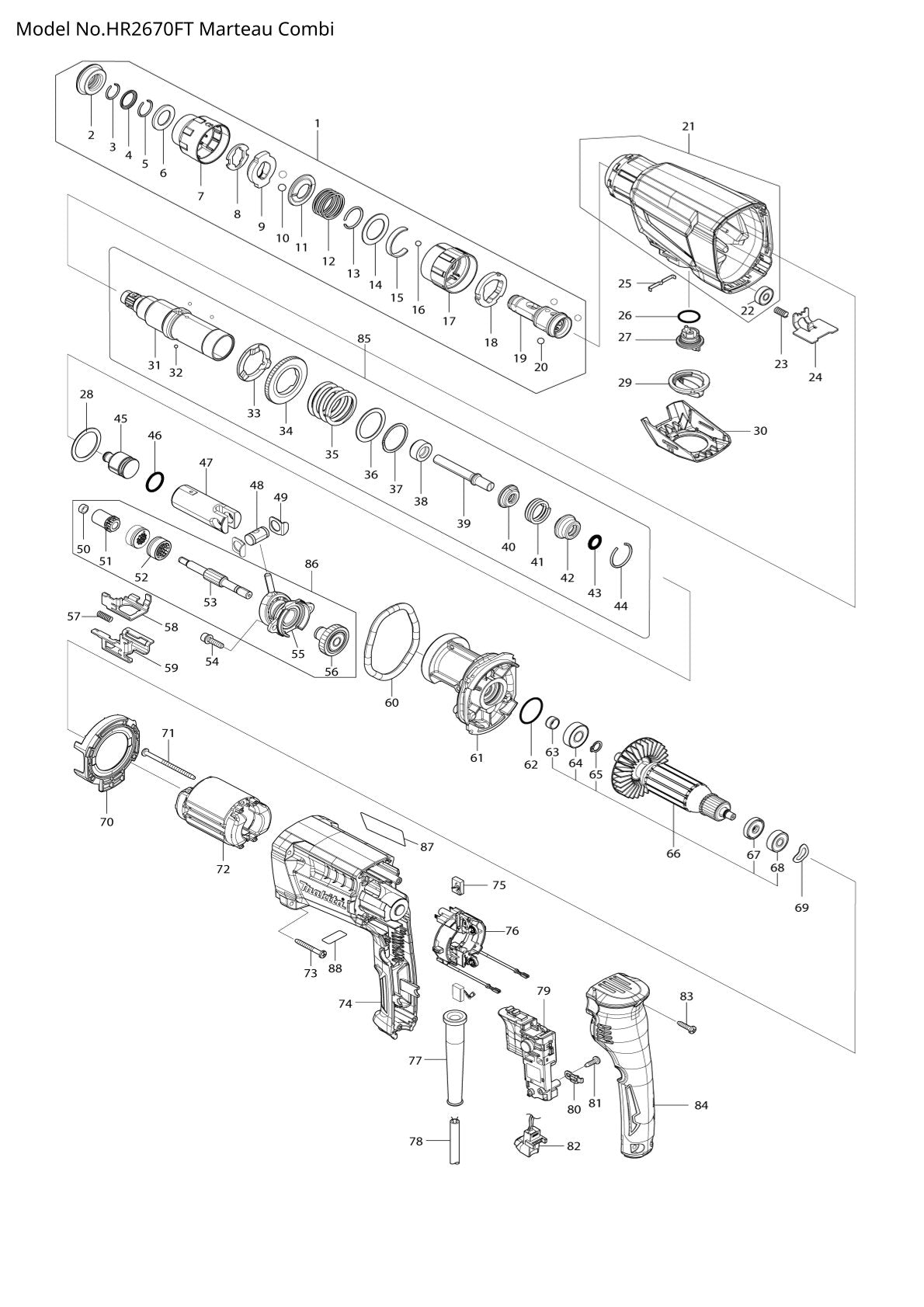 Pièces détachées perforateur burineur Makita HR2670FT