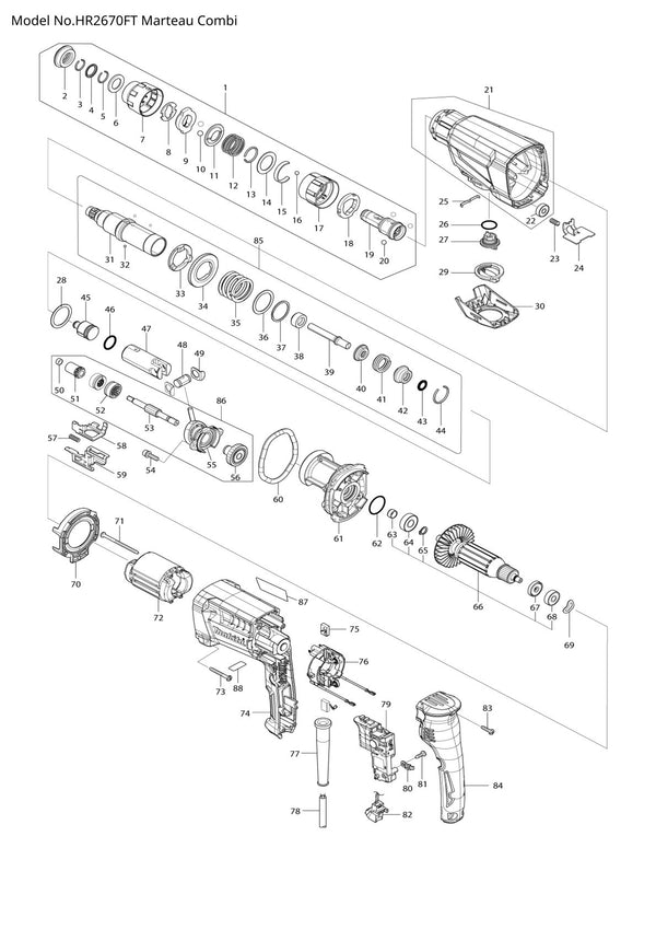 Pièces détachées perforateur burineur Makita HR2670FT