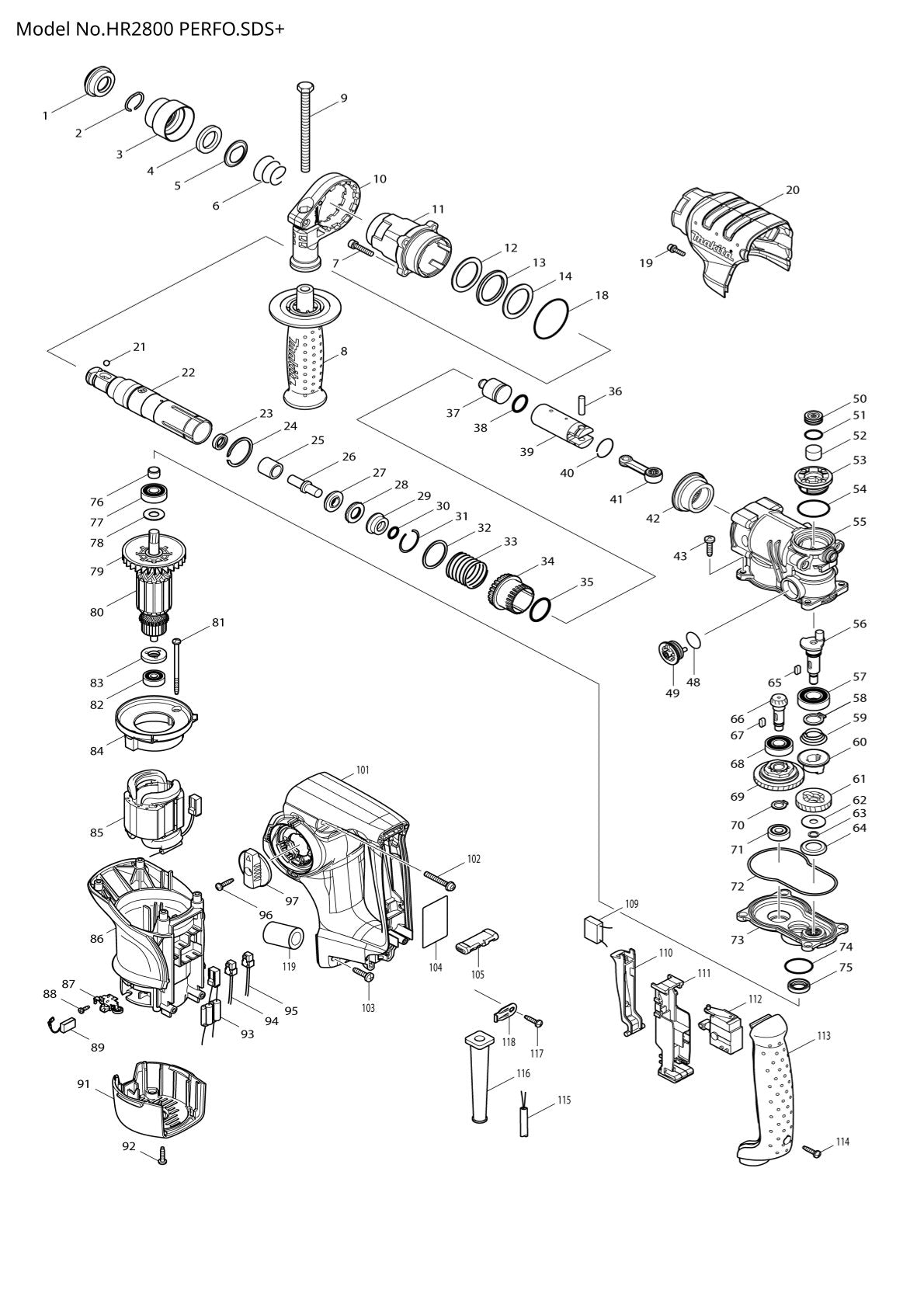Pièces détachées perforateur burineur Makita HR2800