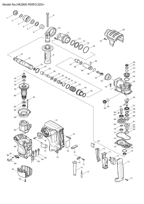 Pièces détachées perforateur burineur Makita HR2800