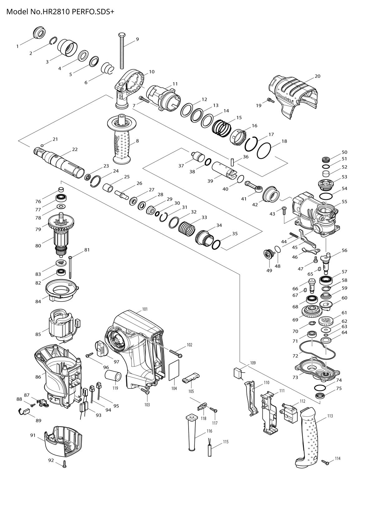 Pièces détachées perforateur burineur Makita HR2810