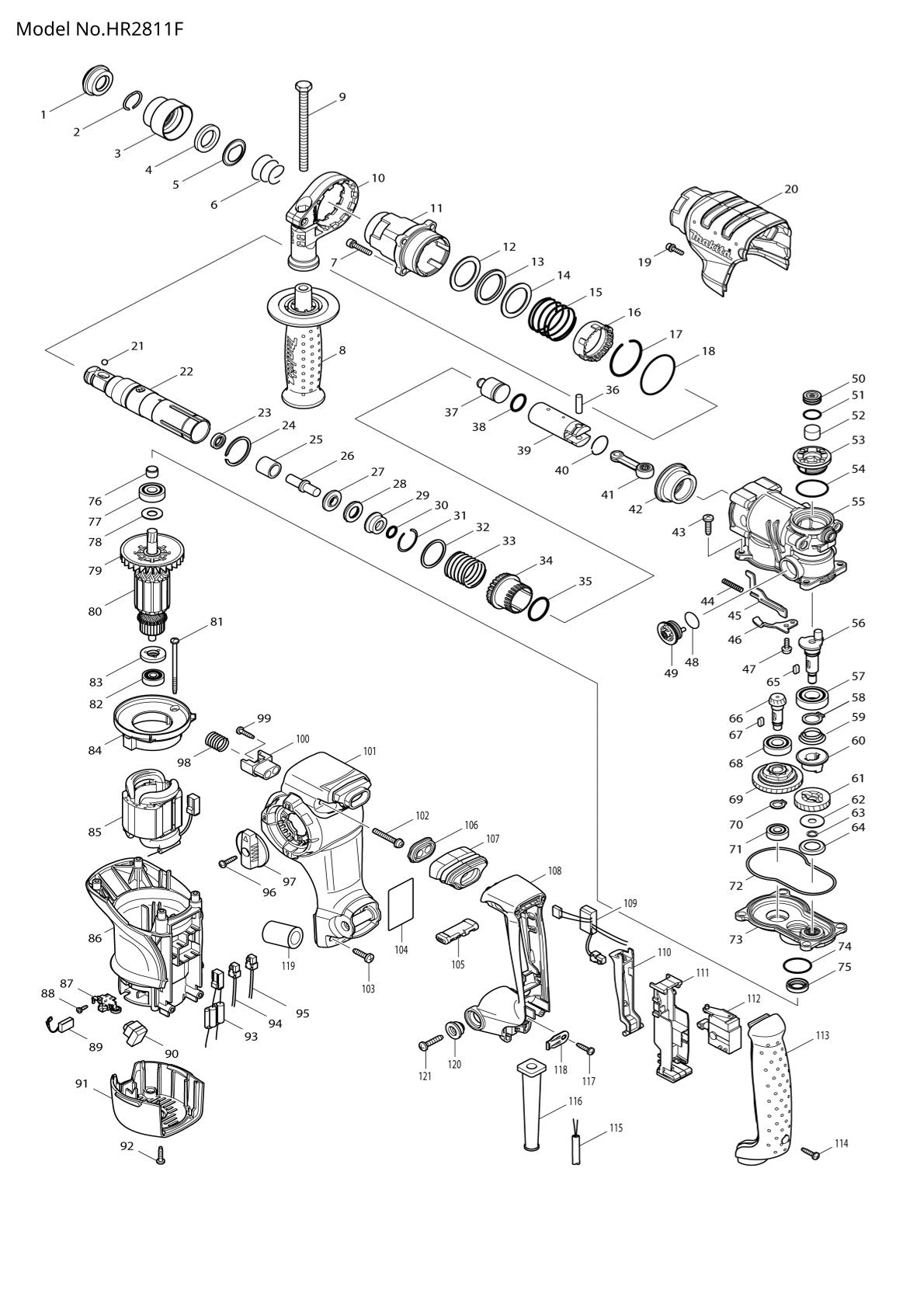 Pièces détachées perforateur burineur Makita HR2811F