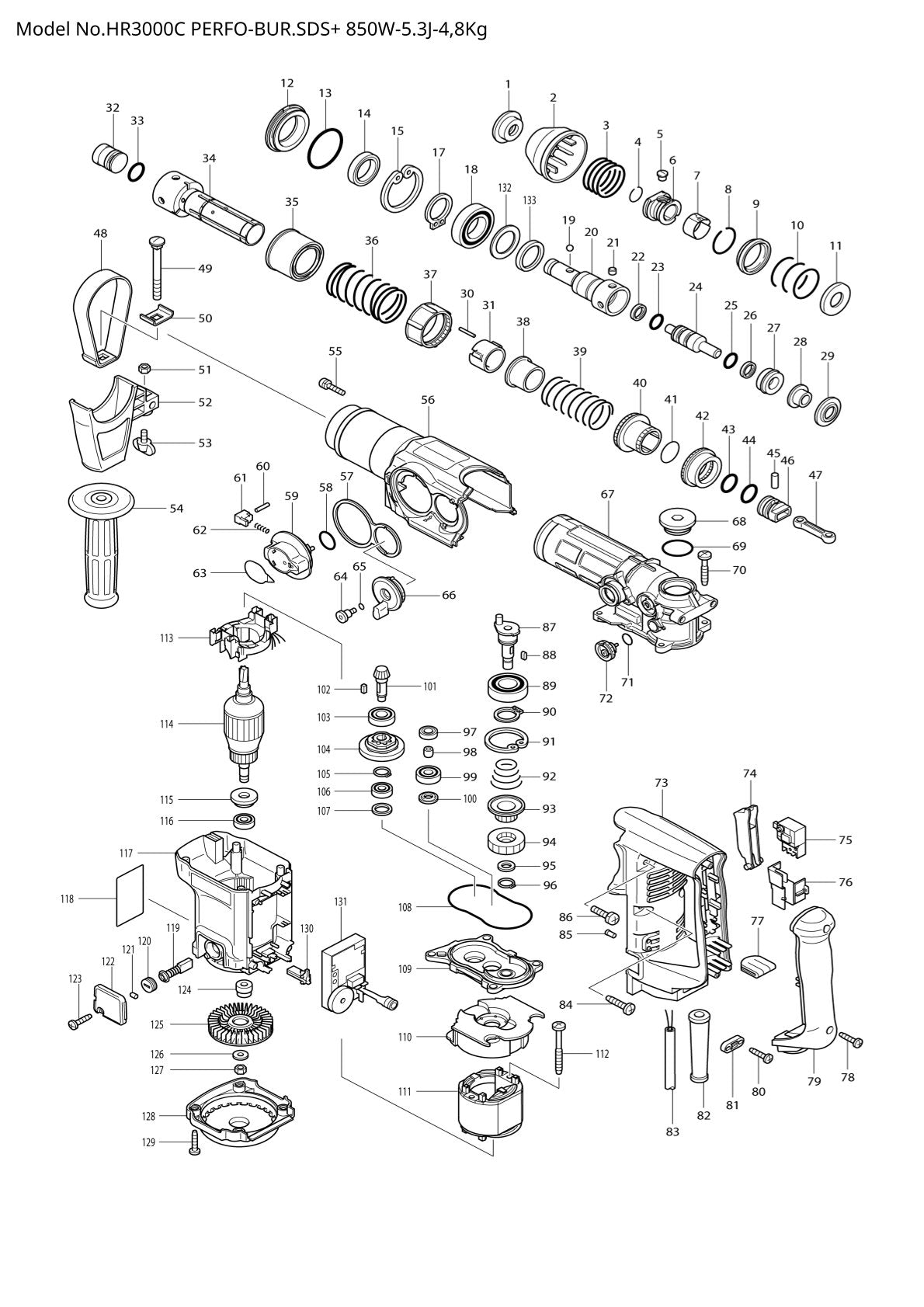 Pièces détachées perforateur burineur Makita HR3000C