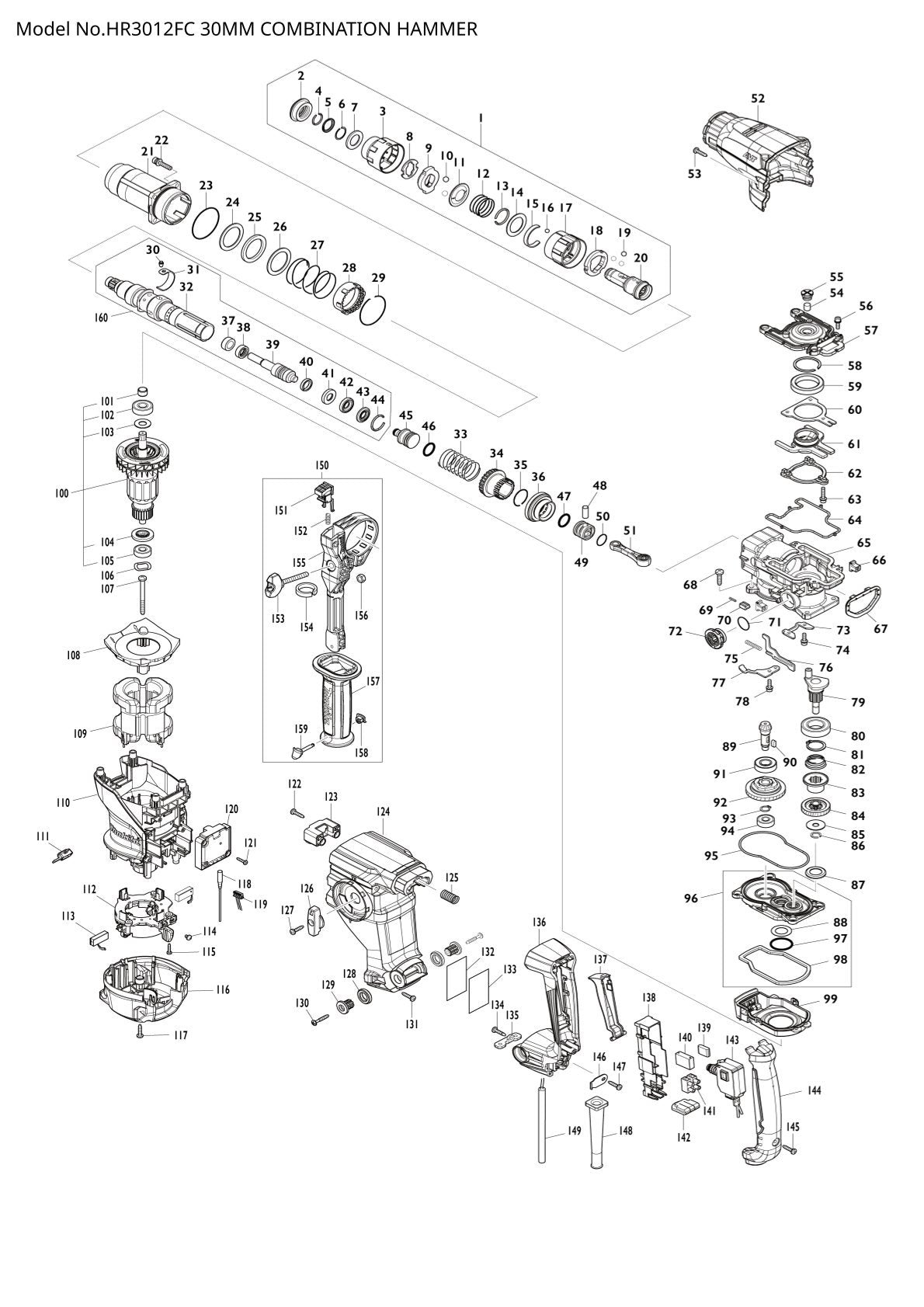 Pièces détachées perforateur burineur Makita HR3012FC