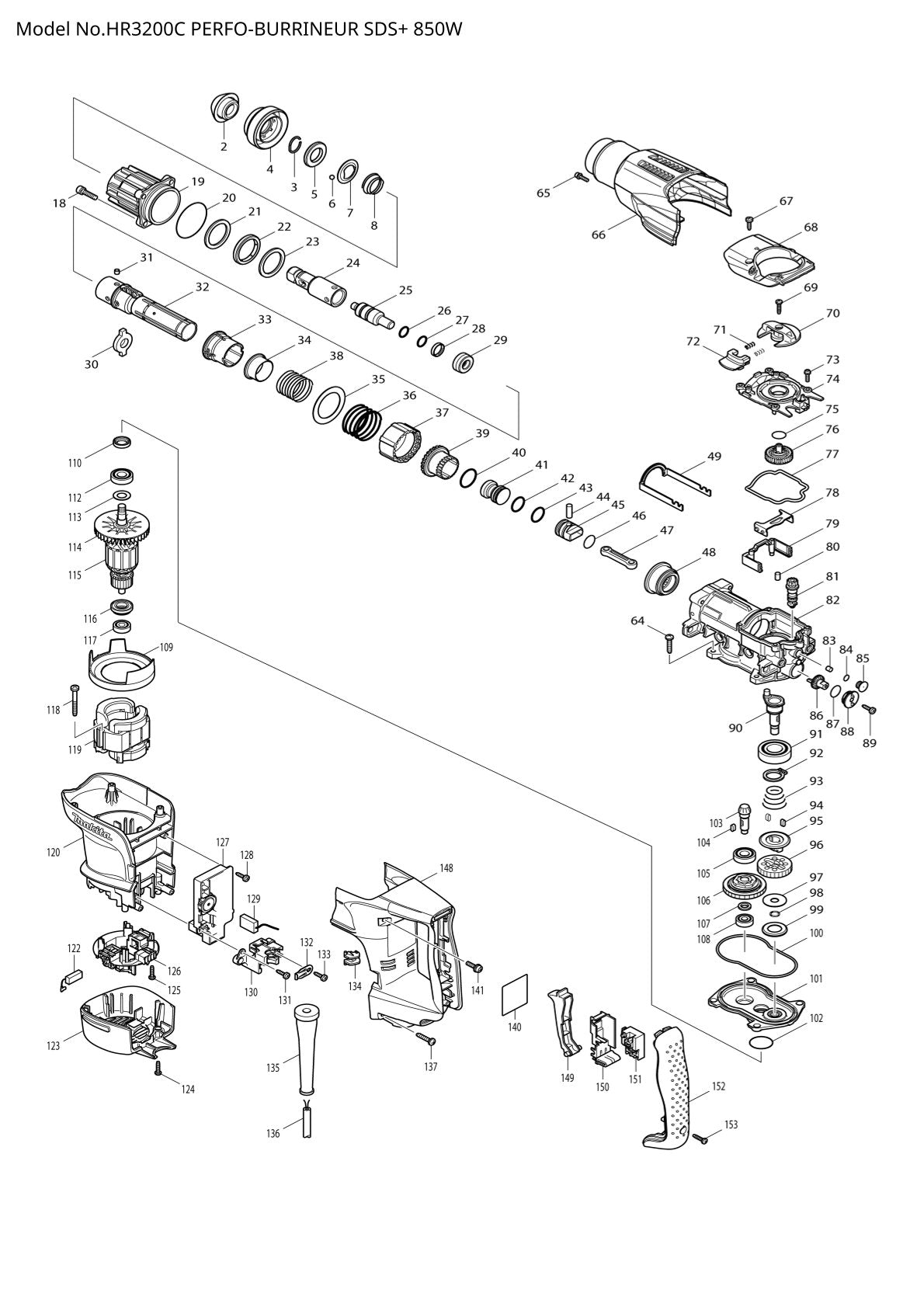 Pièces détachées perforateur burineur Makita HR3200C